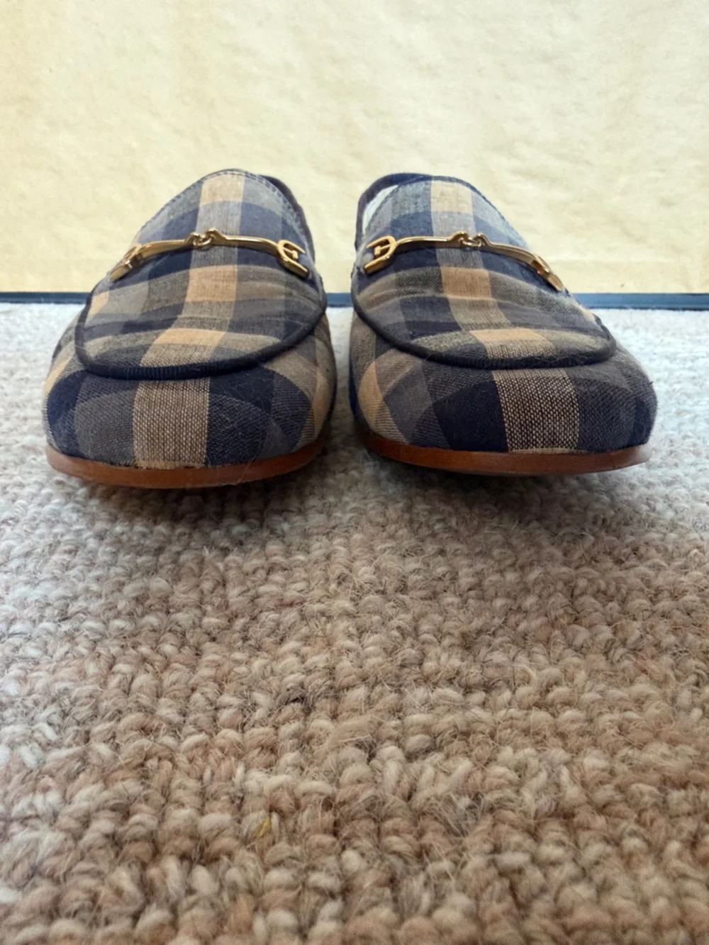 Sam Edelman Navy and Beige Plaid Horsebit Loafers - Picture 5 of 6